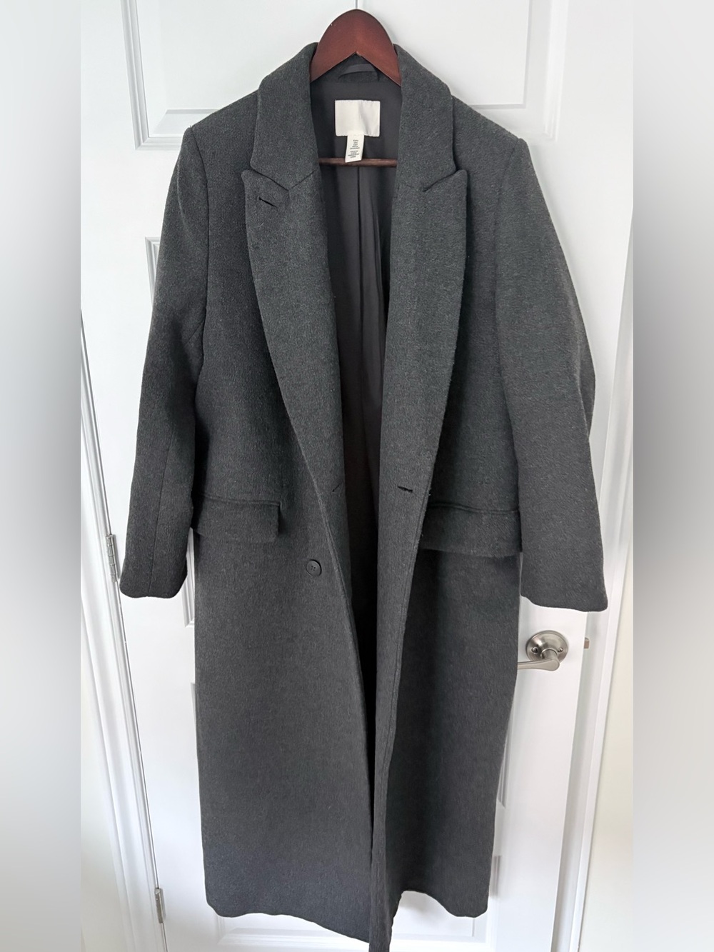 H&M Long Charcoal Grey Structured Coat - Size S - Picture 2 of 3